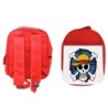 PACK MOCHILA ROJA Y ESTUCHE One piece logo calavera barco pirata luffy material escolar