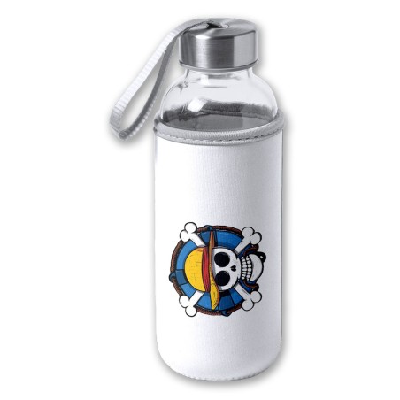 BIDON DE 420 ML CON FUNDA DE NEOPRENO One piece logo calavera barco pirata luffy tapon seguridad