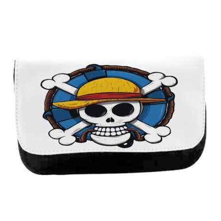 ESTUCHE NECESER DE LONA One piece logo calavera barco pirata luffy unisex negro monedero billetera