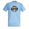 CAMISETA AZUL CIELO One piece logo calavera barco pirata luffy moda verano personalizada