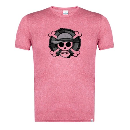 CAMISETA ROJA MEZCLA CON IMAGEN EN TONALIDADES NEGRAS One piece logo calavera barco pirata luffy tshirt