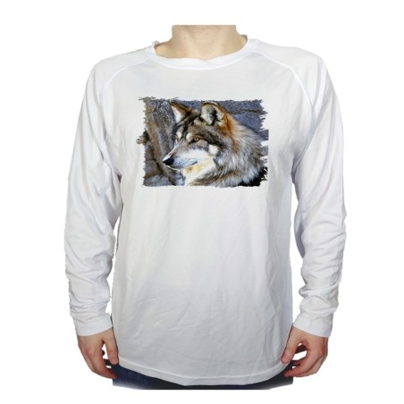 CAMISETA MANGA LARGA lobo gris animal salvaje feroz mascota bosque personalizada