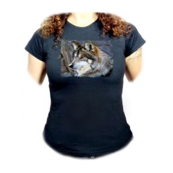 CAMISETA NEGRA MUJER lobo...