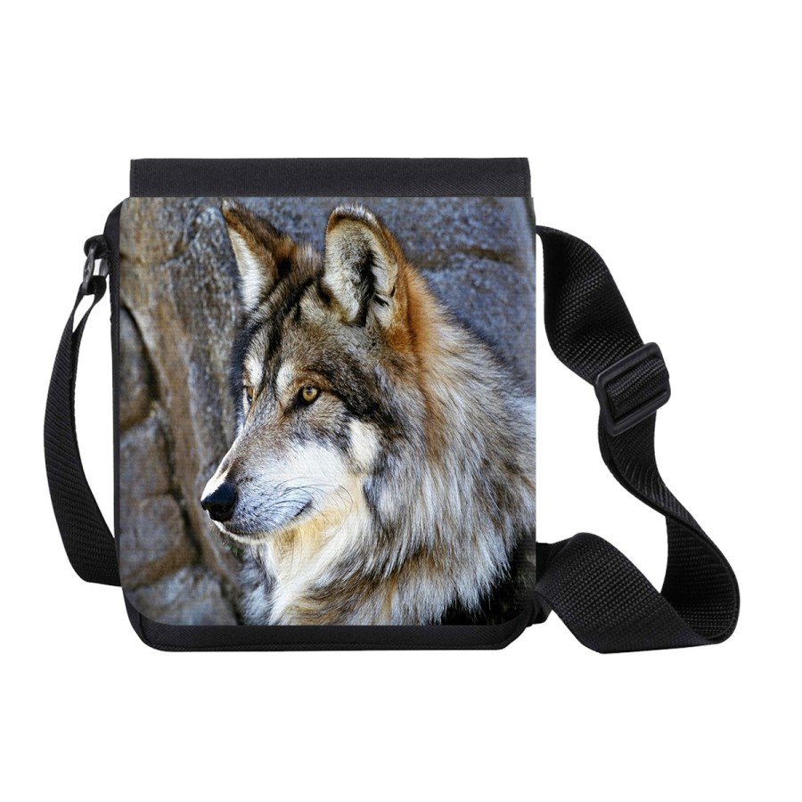 BANDOLERA PEQUEÑA lobo gris animal salvaje feroz mascota bosque bolso personalizada