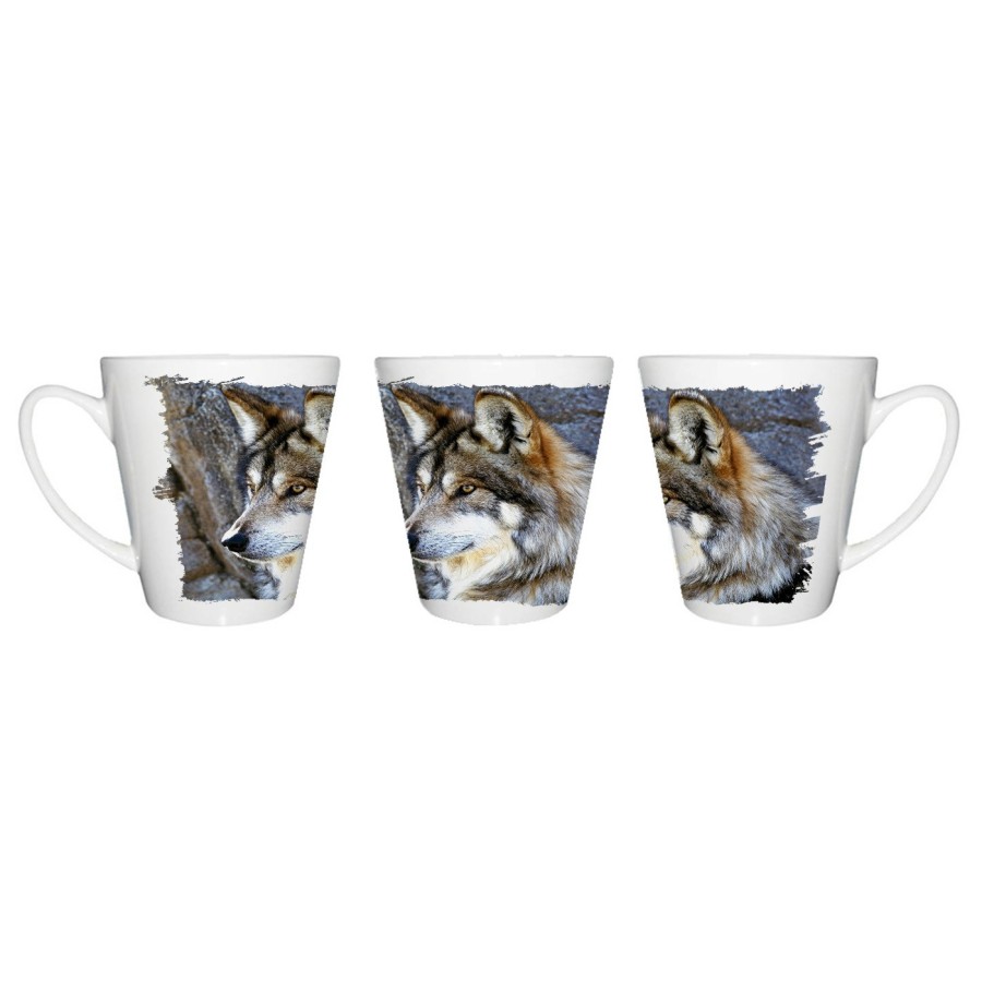 TAZA CÓNICA lobo gris animal salvaje feroz mascota bosque conica personalizada