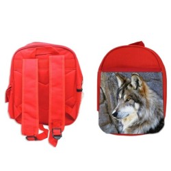 MOCHILA ROJA lobo gris...