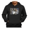 SUDADERA NEGRA CON CAPUCHA lobo gris animal salvaje feroz mascota bosque adulto poliester algodón personalizada