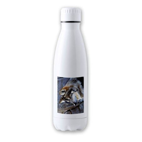 BIDON 700 ML ACERO INOXIDABLE lobo gris animal salvaje feroz mascota bosque tapon seguridad botella