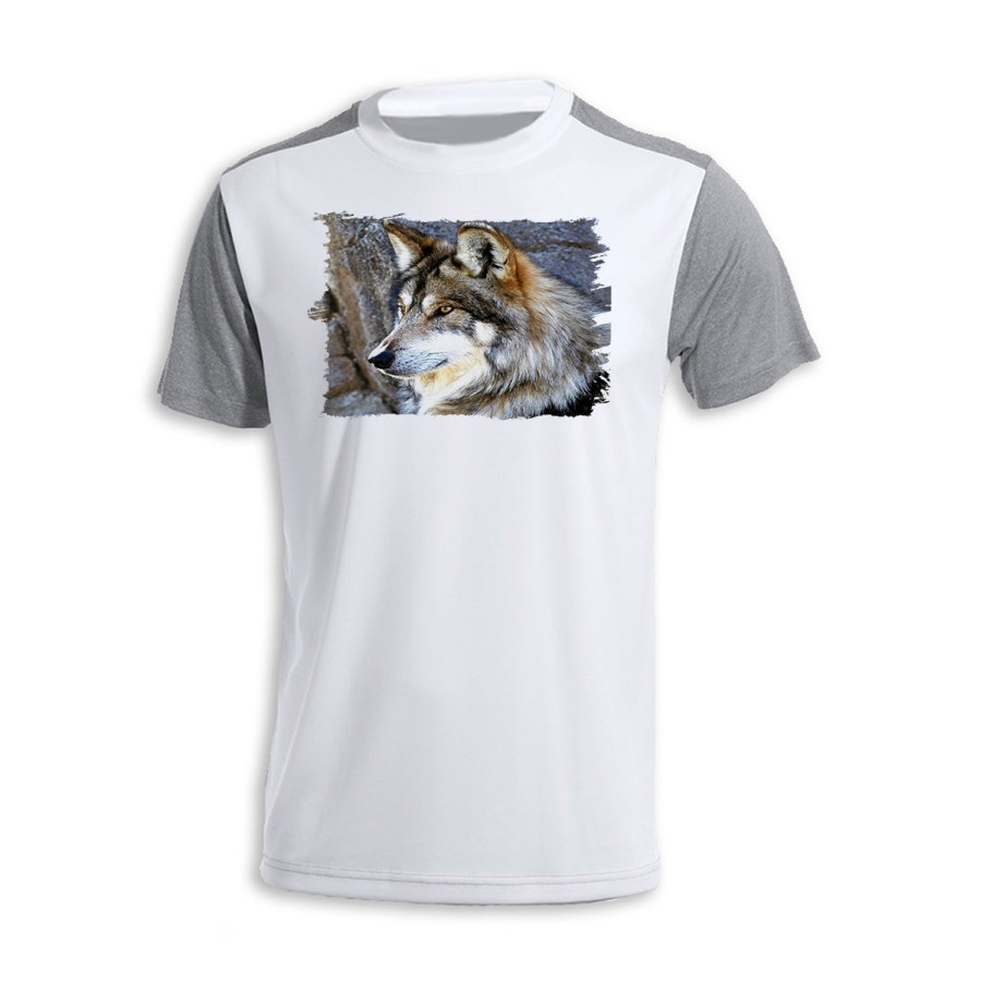 CAMISETA DISEÑO BICOLOR lobo gris animal salvaje feroz mascota bosque personalizada