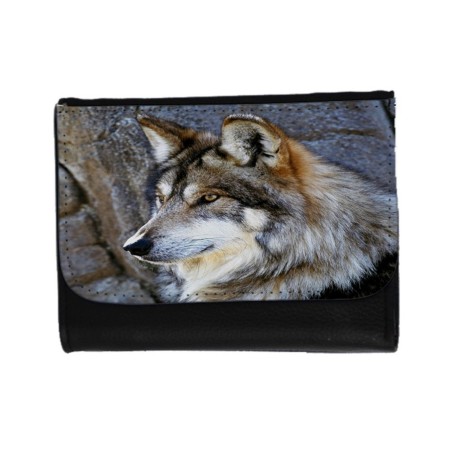 BILLETERA BILLETERO lobo gris animal salvaje feroz mascota bosque unisex negro monedero