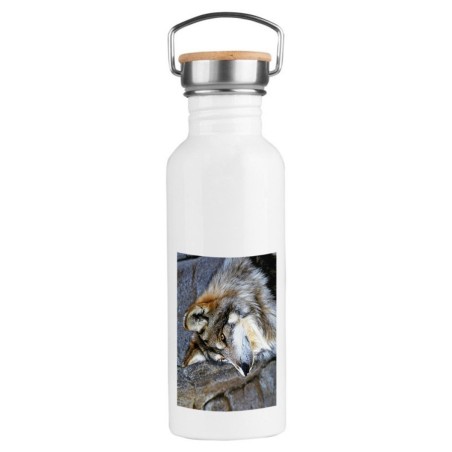 BIDON 750 ML ACERO INOXIDABLE ESTILO RETRO lobo gris animal salvaje feroz mascota bosque deporte deportivo botella