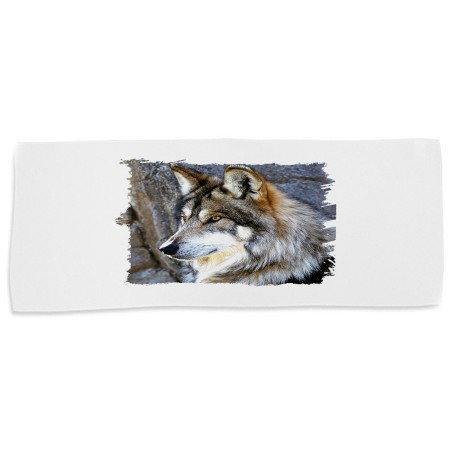 TOALLA GIMNASIO GYM ABSORBENTE lobo gris animal salvaje feroz mascota bosque suave con bolsita