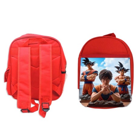 PACK MOCHILA ROJA Y ESTUCHE akira toriyama padre serie goku saijajin guerrero z material escolar