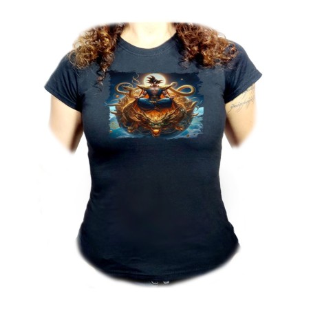 CAMISETA NEGRA MUJER goku god dios blue dioses dragon dorado shenron z oferta personalizada
