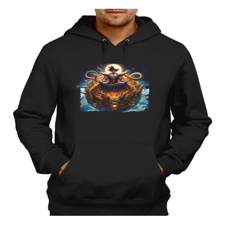 SUDADERA NEGRA CON CAPUCHA goku god dios blue dioses dragon dorado shenron z adulto poliester algodón personalizada