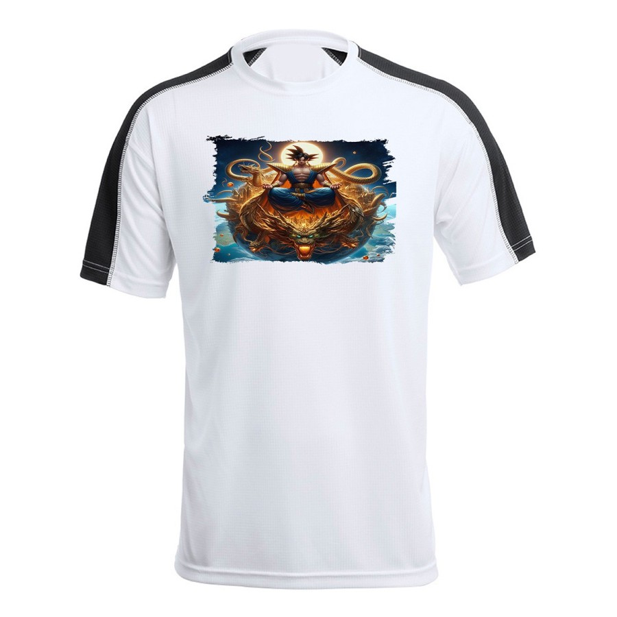 CAMISETA TÉCNICA FRANJA MANGAS NEGRA goku god dios blue dioses dragon dorado shenron z personalizada