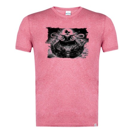CAMISETA ROJA MEZCLA CON IMAGEN EN TONALIDADES NEGRAS goku god dios blue dioses dragon dorado shenron z tshirt