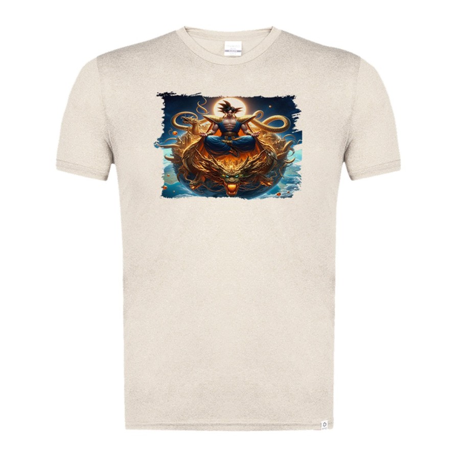 CAMISETA BLANCO NATURAL IMAGEN A COLOR goku god dios blue dioses dragon dorado shenron z moda verano tshirt