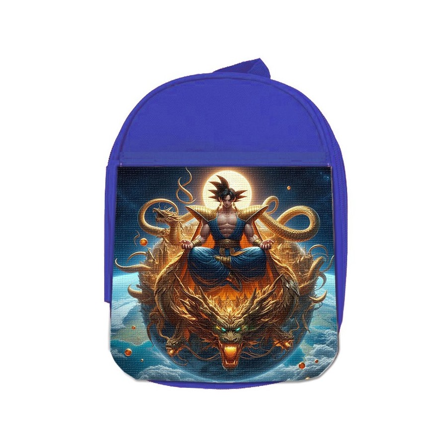 MOCHILA AZUL goku god dios blue dioses dragon dorado shenron z escolar personalizado picnic excursión deporte