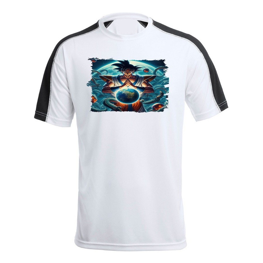 CAMISETA TÉCNICA FRANJA MANGAS NEGRA dios goku dragon shenron z bola dioses god super personalizada