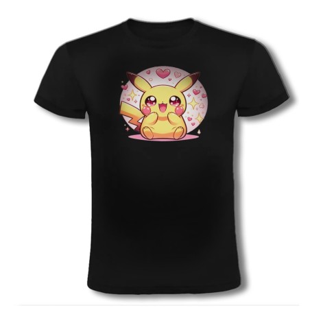 CAMISETA NEGRA cute mono lindo conejo amarillo pocket pika moda verano personalizada