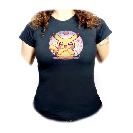 CAMISETA NEGRA MUJER cute mono lindo conejo amarillo pocket pika oferta personalizada