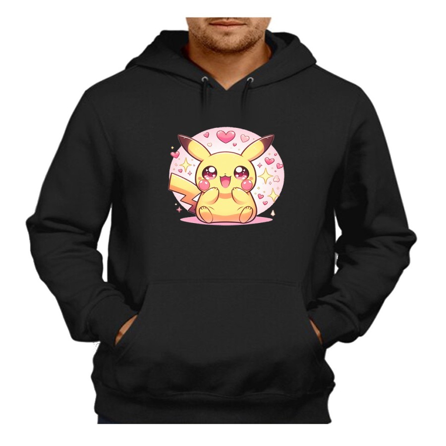 SUDADERA NEGRA CON CAPUCHA cute mono lindo conejo amarillo pocket pika adulto poliester algodón personalizada