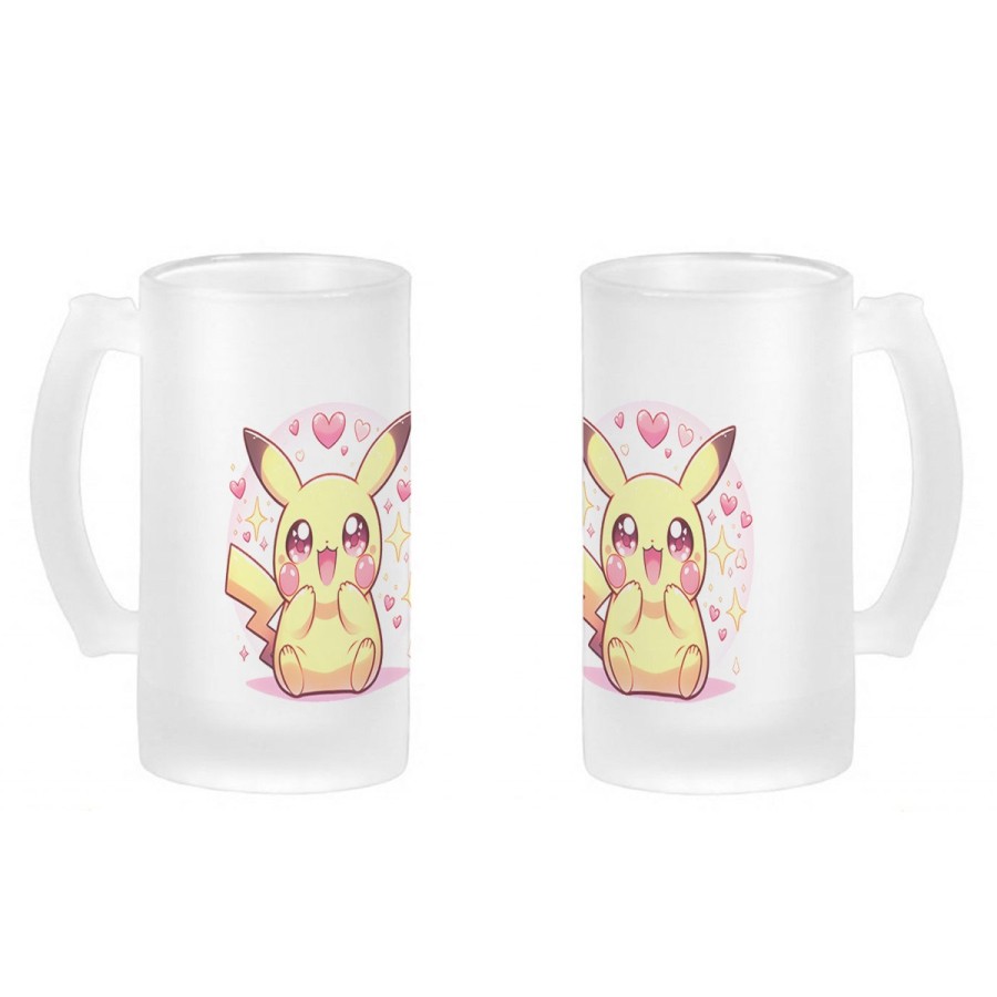 JARRA CERVEZA CRISTAL cute mono lindo conejo amarillo pocket pika esmerilada esmerilado 500ml