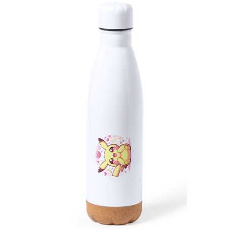 BIDON 750 ML ACERO INOXIDABLE ADORNO DE CORCHO cute mono lindo conejo amarillo pocket pika tapon botella