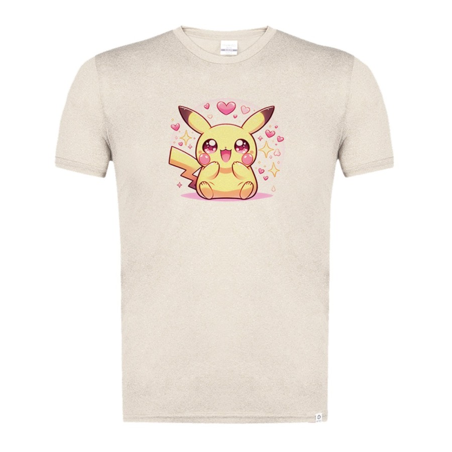 CAMISETA BLANCO NATURAL IMAGEN A COLOR cute mono lindo conejo amarillo pocket pika moda verano tshirt