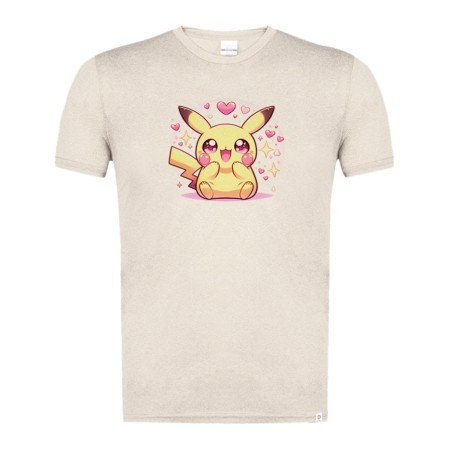 CAMISETA BLANCO NATURAL IMAGEN A COLOR cute mono lindo conejo amarillo pocket pika moda verano tshirt