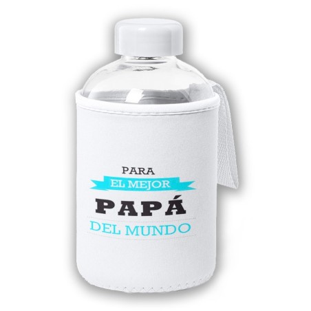 BIDON CRISTAL CON FUNDA SOFT SHELL el mejor papa del mundo frase padre familia tapon seguridad botella