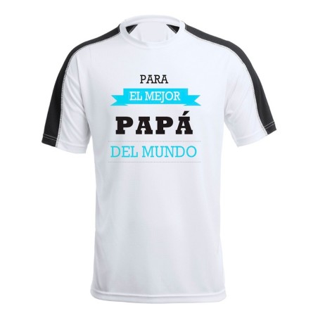 CAMISETA TÉCNICA FRANJA MANGAS NEGRA el mejor papa del mundo frase padre familia personalizada