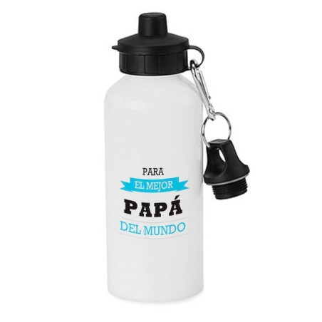 BIDON 600 ML ACERO INOXIDABLE CON CHUPON el mejor papa del mundo frase padre familia escolar deporte bicicleta