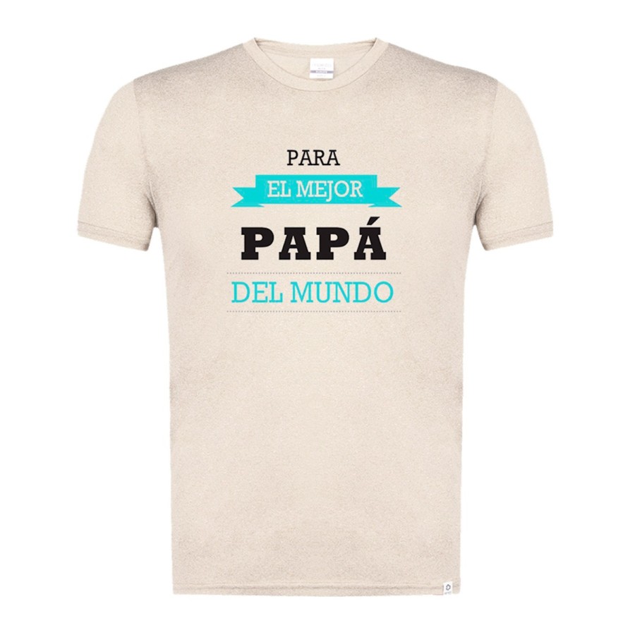 CAMISETA BLANCO NATURAL IMAGEN A COLOR el mejor papa del mundo frase padre familia moda verano tshirt