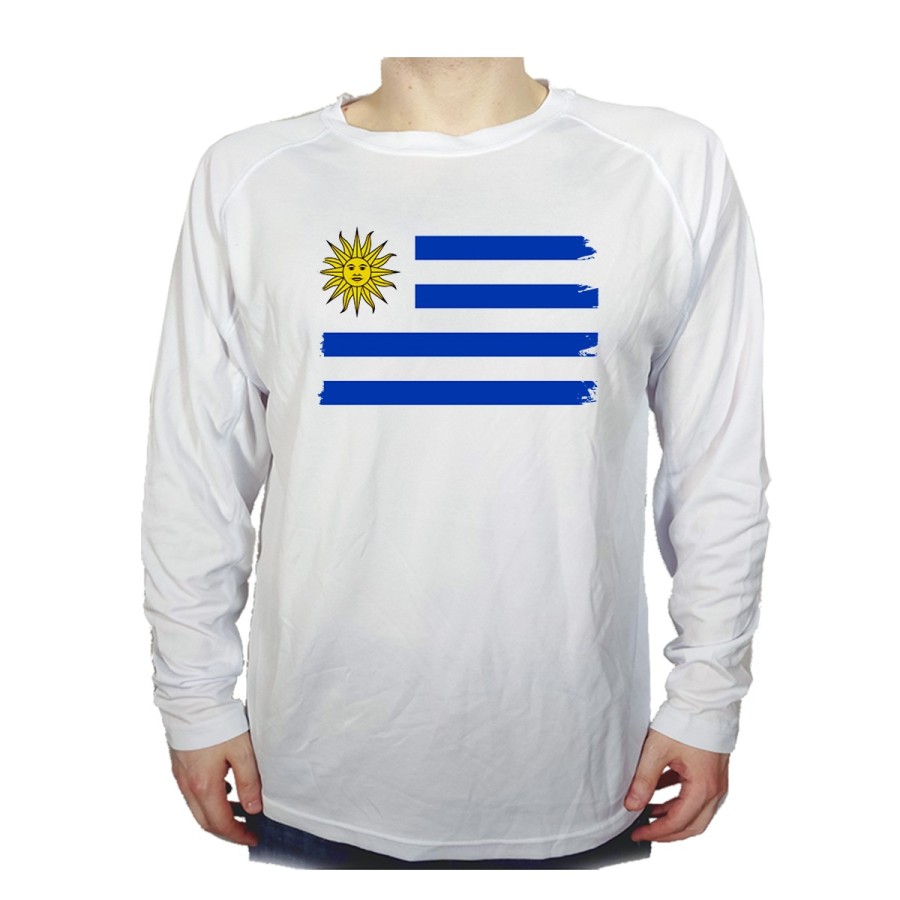 CAMISETA MANGA LARGA bandera uruguai logo latinoamerica pais hispanoamerica personalizada