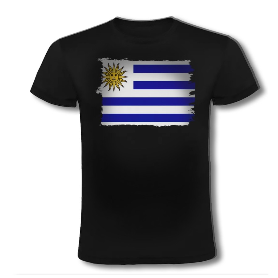 CAMISETA NEGRA bandera uruguai logo latinoamerica pais hispanoamerica moda verano personalizada