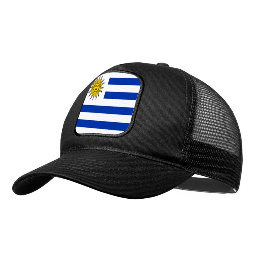 GORRA NEGRA CON REJILLA bandera uruguai logo latinoamerica pais hispanoamerica moda deporte