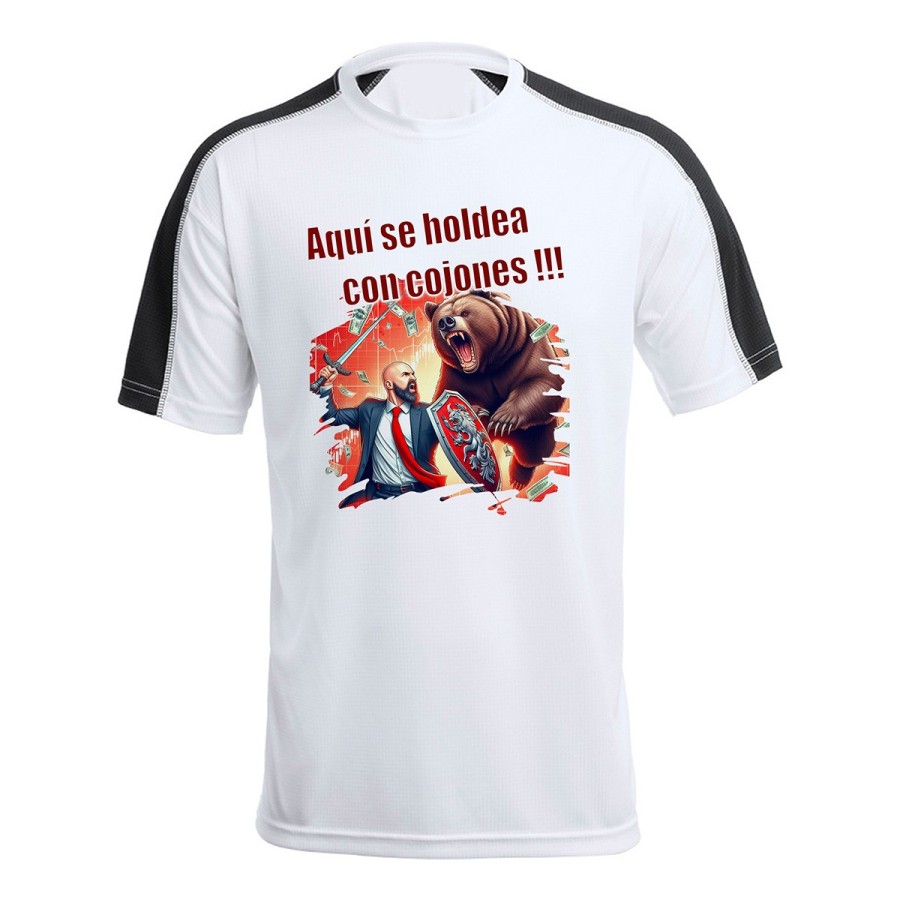 CAMISETA TÉCNICA FRANJA MANGAS NEGRA aquí se holdea Maximus mercado bajista personalizada