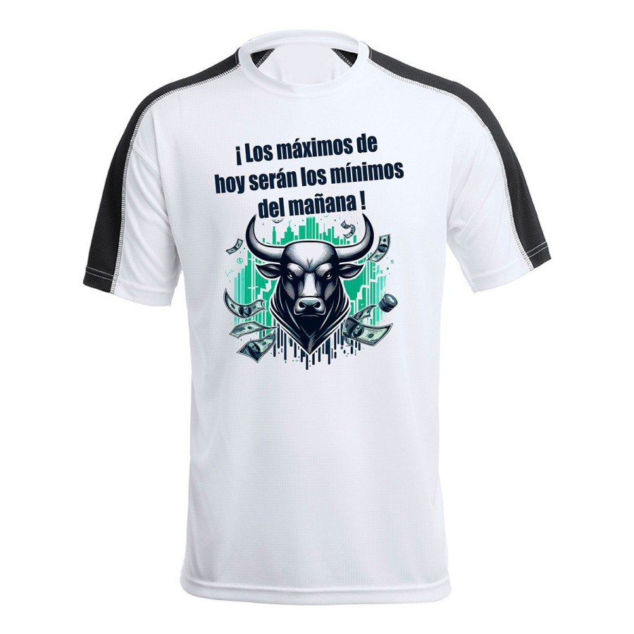 CAMISETA TÉCNICA FRANJA MANGAS NEGRA inversores bolsa toro wall street Maximus personalizada