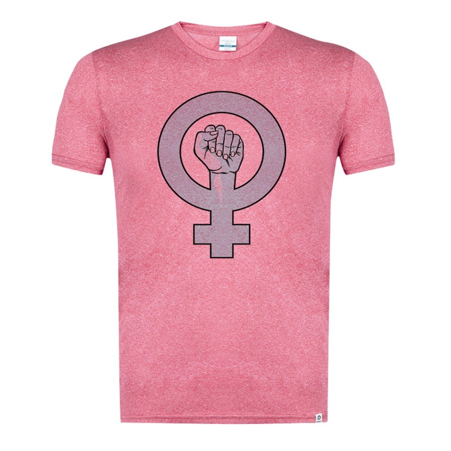 CAMISETA ROJA MEZCLA CON IMAGEN EN TONALIDADES NEGRAS LOGO FEMINISTAS MENSAJE tshirt