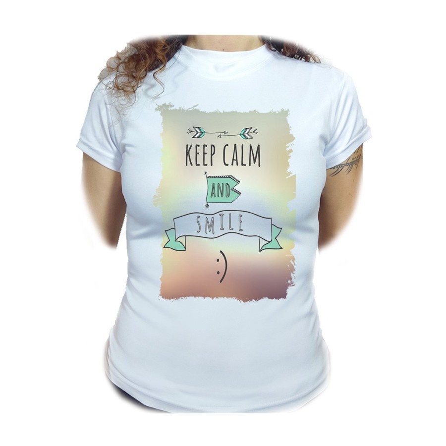 CAMISETA MUJER calmate y sonrie keep calm and smile frase graciosa moda personalizada