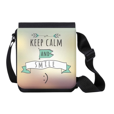 BANDOLERA PEQUEÑA calmate y sonrie keep calm and smile frase graciosa bolso personalizada