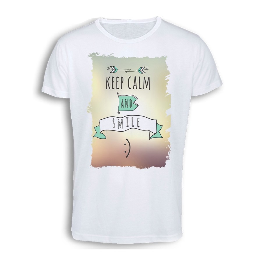 CAMISETA TACTO ALGODÓN calmate y sonrie keep calm and smile frase graciosa cómoda personalizada