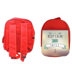 PACK MOCHILA ROJA Y ESTUCHE calmate y sonrie keep calm and smile frase graciosa material escolar