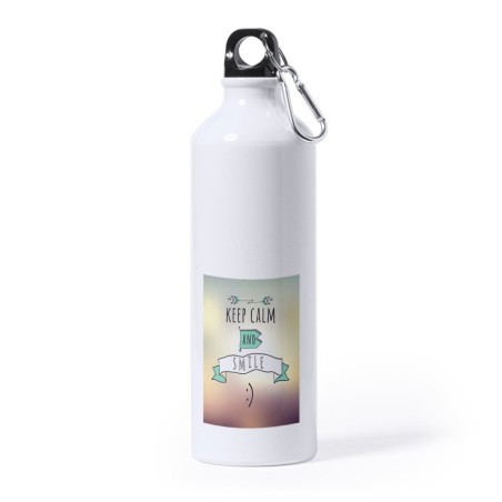 BIDON GRANDE 800 ML ACERO INOXIDABLE calmate y sonrie keep calm and smile frase graciosa deporte deportivo mosqueton botella