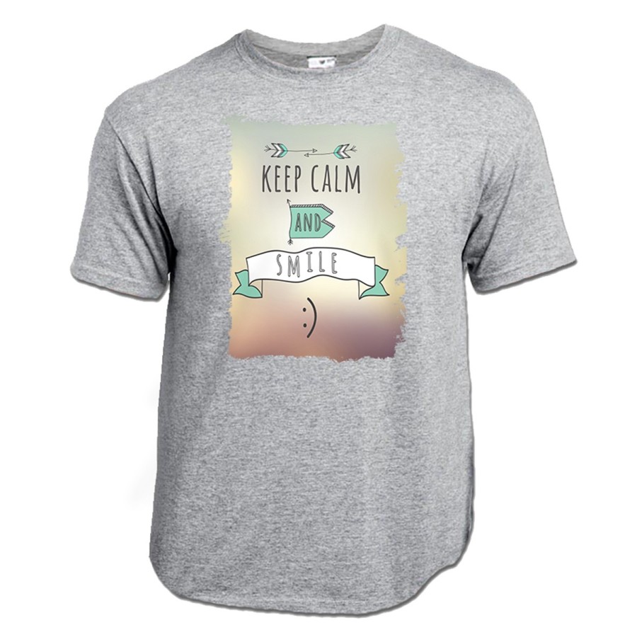 CAMISETA GRIS MEZCLA calmate y sonrie keep calm and smile frase graciosa moda verano personalizada