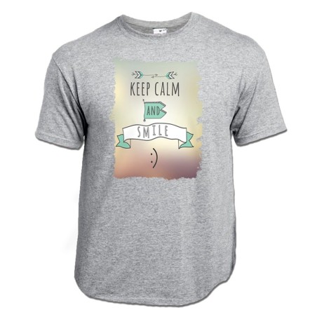 CAMISETA GRIS MEZCLA calmate y sonrie keep calm and smile frase graciosa moda verano personalizada