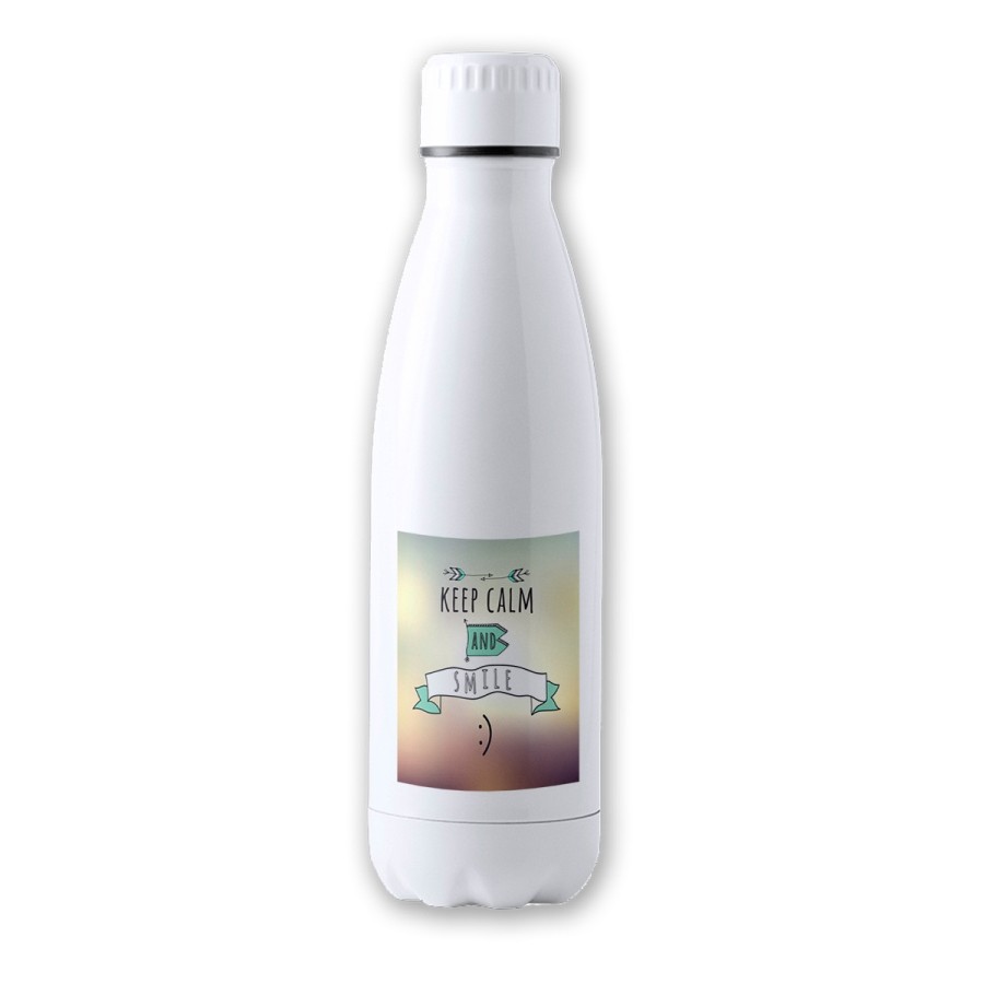 BIDON TÉRMICO AISLANTE 700 ML ACERO INOXIDABLE calmate y sonrie keep calm and smile frase graciosa botella termo deportivo