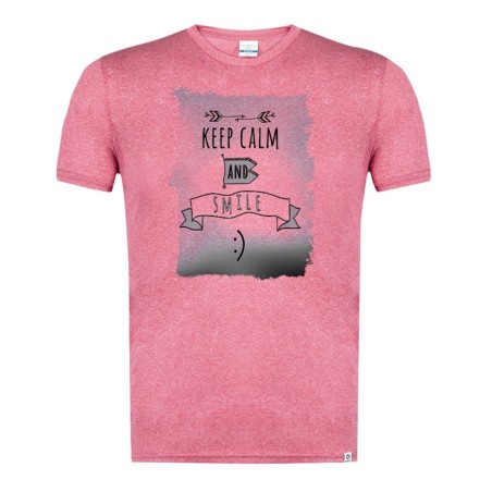 CAMISETA ROJA MEZCLA CON IMAGEN EN TONALIDADES NEGRAS calmate y sonrie keep calm and smile frase graciosa tshirt